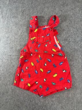 VINTAGE 90s Christopher Rand Vehicle Overalls Toddler 3T Red Cars AOP Shortalls